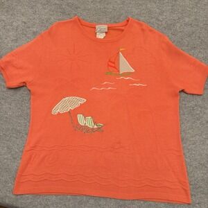 Vintage Company Collection Women's Knit Top Beach Grannycore Made In USA Size L